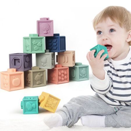 Baby Grasp Toy Silicone Building Blocks 12pcs 3D Touch Hand Soft Balls Baby Massage Rubber Teethers Squeeze Toy Bath Ball Toys