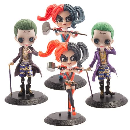 QPosket Figure 2pcs/set Suicide Squad Harley Quinn Joker Cute Big Eyes Action Figure Model Toy Doll Christmas Gift