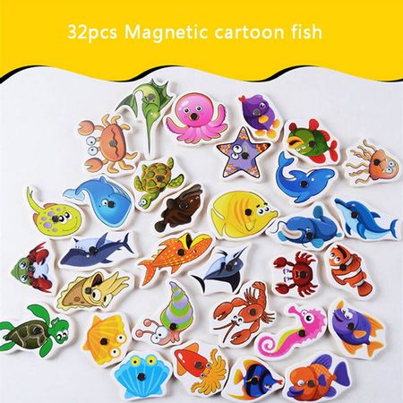 32PCS Baby Wooden 3D Magnet Fish Toys Set Montessori Fishing Game Educational Cartoon Undersea Toy For Children Christmas Gifts