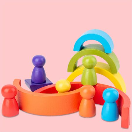 Colorful Montessori Creative Wooden Stacking Rainbow Blocks Toys Wooden Balance Building Blocks Educational Toy for Infant Kids