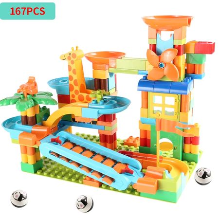 NEW DIY Big Particle 176PCS Villa Building Blocks Set Compatible Duploed Hobbies  Marble Run Bricks Toys For Children Kids Gifts