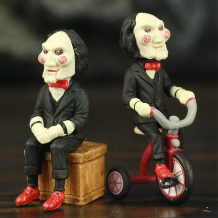 Classic Horror Film Saw Billy Jigsaw 5cm Figure with Bike Box Phone Bag Key Chain Movie Model Toys Figurine Doll