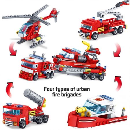348pcs Fire Station Car Helicopter Boat Building Blocks Compatible City Firefighter Figures Trucks Bricks Toys For Children