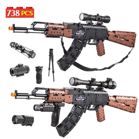 NEW 738Pcs Military Police Series AK-47 Assault Rifle Model Building Blocks Set 