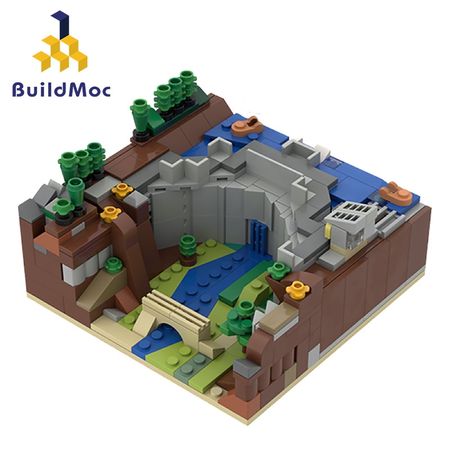 Buildmoc Dam Diorama Building Blocks Mini The Mountain Cave waterfall figures Bricks Education Toys For Children kids gifts
