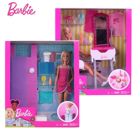 Original Dolls Barbie Furniture Set Hairdressing playset creative Bath Girls Princess Toys DVX51 Kids Toys for Girls Gift Box