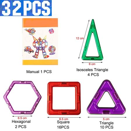 3D DIY 32PCS Building Blocks Kids Toys Enlighten Bricks Educational Magnetic Designer Square Triangle Hexagonal Toy