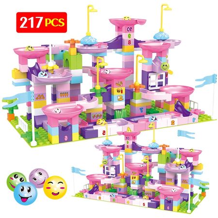 217Pcs Creative Marble Race Run Maze Balls Track Building Blocks Compatible Duploed Funnel Slide Big Size Bricks Toys For Kids