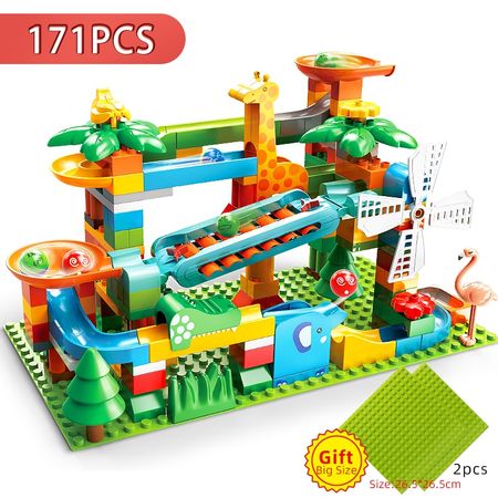 171-269PCS Marble Race Run Big Block Compatible Duploed Building Blocks Funnel Slide Blocks DIY Big Brick Toys For Children Gift