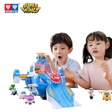 AULDEY Super Wings New Home Base World Aircraft Scene Series with Mini JETT, Sound Music Light Action Figure Toys Gifts for Kids