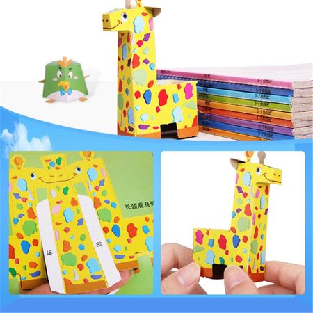 12Pcs/set Baby Craft Toys Cartoon 3D Origami DIY Paper Cutting Animal Traffic Dinosaur Book Art Craft Education Handmade Toy