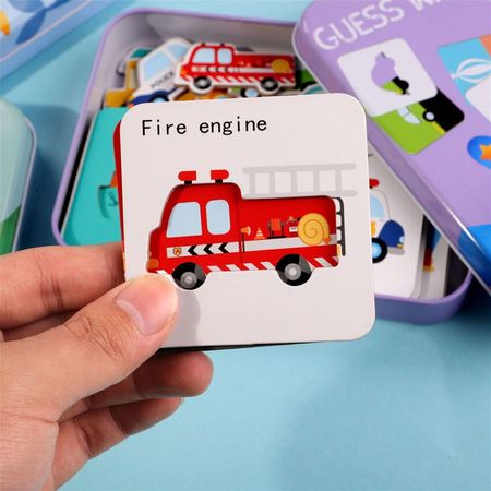 Children Creative Wooden Puzzle Iron Box Toys Cartoon Animals Dinosaur Puzzle Cognitive Interactive Game English Learning Cards