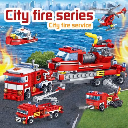 348pcs Fire Station Car Helicopter Boat Building Blocks Compatible City Firefighter Figures Trucks Bricks Toys For Children