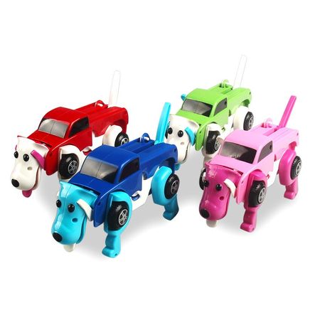 2in1 Amazing 14CM Cool Automatic Transform Dog Car Vehicle Clockwork Wind up toy Xmas Birthday Gift for children kids boy girl