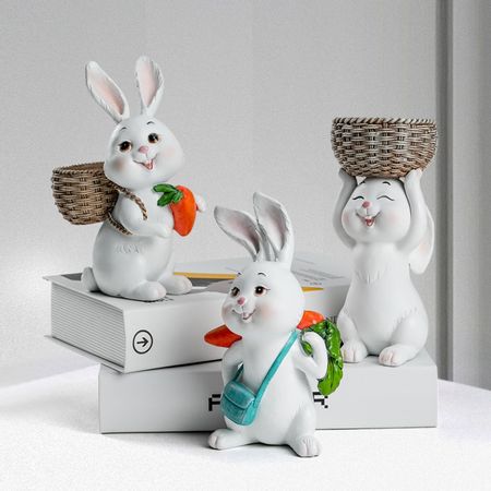 Easter Resin Decorations for Home Cute Rabbit Animal Figurines Miniature Tabletop Ornaments Statue Fairy Garden Thanksgiving