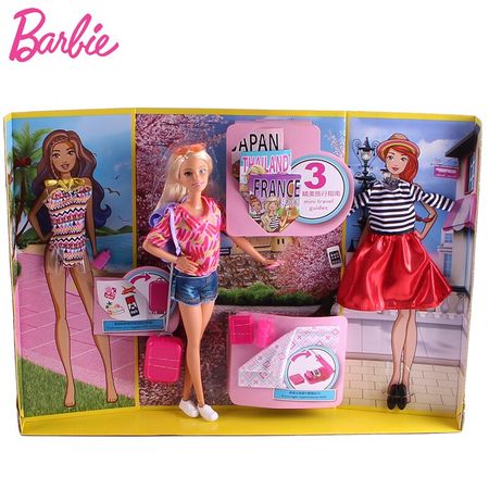 Original Barbie Travel Giftset Doll Barbie Girl Pretend Dolls Toy For Christmas Day Gift Barbie Boneca FFB18