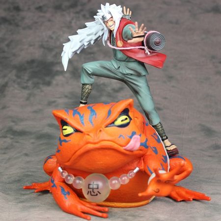 Anime NARUTO SHIPPUDEN Jiraiya with Toad Mount Frog GamaBunta Summon Monster Figure Model Toys Two in one