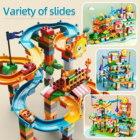 Big Particle Duploed Blocks Marble Race Run Maze Ball Track Building Blocks ABS Funnel Slide Blocks Toys For Children Kids GIft