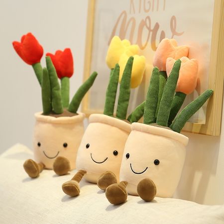 1pc 35cm Lifelike Tulip Plants Plush Stuffed Decor Toys Soft Bookshelf Decor Doll Creative Potted Flowers Pillow for Girls Gift