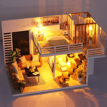 Wooden Doll House 3D Diy Hand-made Dollhouse Accessory Model House For Dolls Diy miniature kit Toys for Children