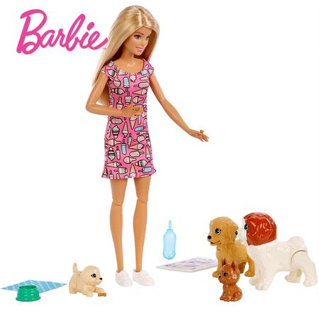 Original Barbie Doggy Daycare Doll Set Barbie Pet Dog Care Combination Children Educational Toy Birthday Gift FXH08