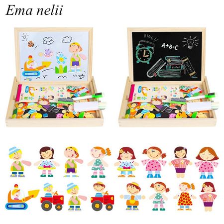 Hot 3D Wooden Magnetic Puzzle Kids Farm/ Vehicle/ Animal Dress Changing Jigsaw Stickers Baby Educational Toys for Children Game