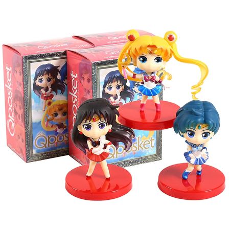 Q Posket Sailor Moon Action Figure Sailor Mercury Mars Princess Toys QPosket PVC Collectible Model Toy 3pcs/set