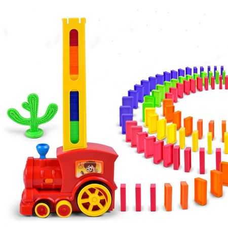 Domino Blocks Train Set Domino Game Car Toy Set Automatic Placement Domino Train Car With Light Sound Educational DIY Toy Gift