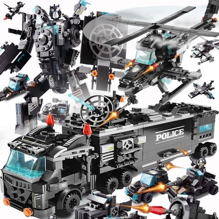 City Police Robot Aircraft Car Model Building Blocks Set Playmobil Creator Assembly Educational Toys For Children