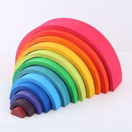 Large Size Rainbow Stacker Wooden Toy Kids Novelty Rainbow Building Blocks Baby Montessori Educational Toys for Children Gift