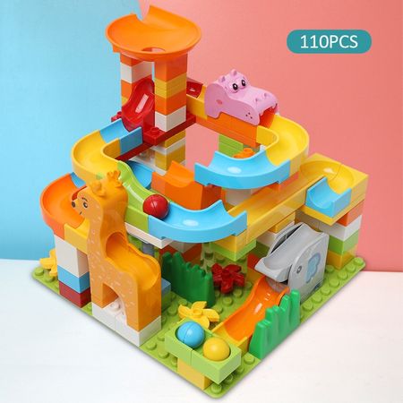 DIY Compatible Duploed Marble Race Run Slide Big Building Blocks City Funnel Maze Balls Animal Figures Bricks Toys for Children
