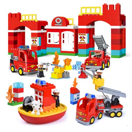 Big Size Building Blocks Car City Fire Firemen Building Blocks Compatible LegoING Duplo Bricks Educational Toys For Children