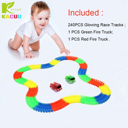 240pcs Track +2 Cars Glow in the dark 7.5CM Girls Boys Plastic Racing Track Toys For Children Gifts