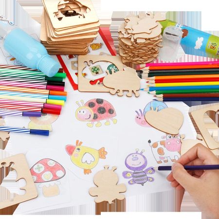 Children Wooden Toys Animal / Vehicle / Insect Painting Model  Watercolor Painting Graffiti Tool Set Baby Art Drawing Toy Board