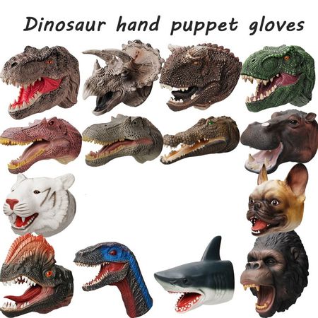 Dinosaur Hand Puppet Gloves Hands Toys for Children Soft Rubber Triceratops Dinosaur Animal Model Shark Arm Figure Head Boy Toys