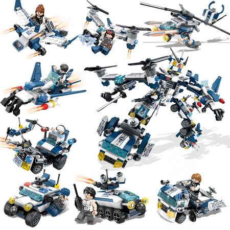 Police Building Block  with Transformer Fighter Truck Helicopter Brick  Army block toys for child