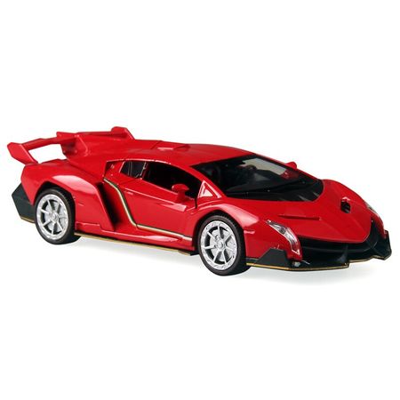 3 Color 16cm Alloy Cars Sport car Pull Back Veneno Diecast Model Toy with light flashing simulation sound Gift toy For Kids