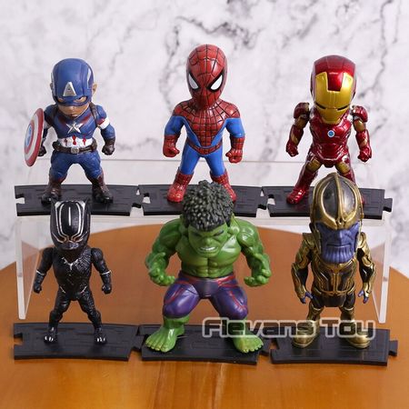 6pcs/set Avengers Infinity War Toys Iron Man Spiderman Captain America Black Panther Hulk Thanos PVC Figures Car Deco Dolls