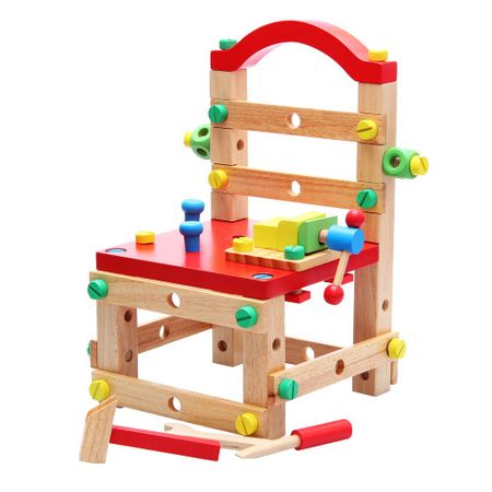 Wooden Assembling Chair Montessori Toys Preschool Multifunctional Variety Nut Combination Chair Tool Educational Wooden Baby