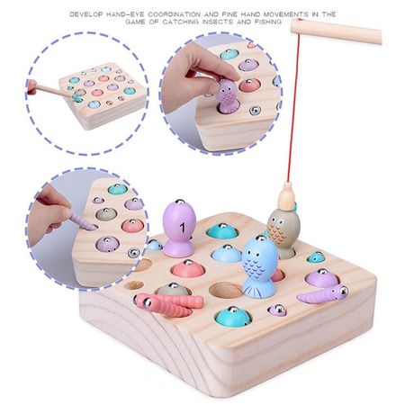 Children Wooden Digit Magnetic Fishing Game Toy Baby Catch Worm Montessori Educational Wood 3D Puzzle Toys Girls Birthday Gifts