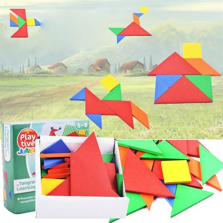 32 Piece Puzzle Wooden DIY Tangram Games Jigsaw Montessori Educational Toy For Children Geometry 3D Puzzles Toys Brain Tease