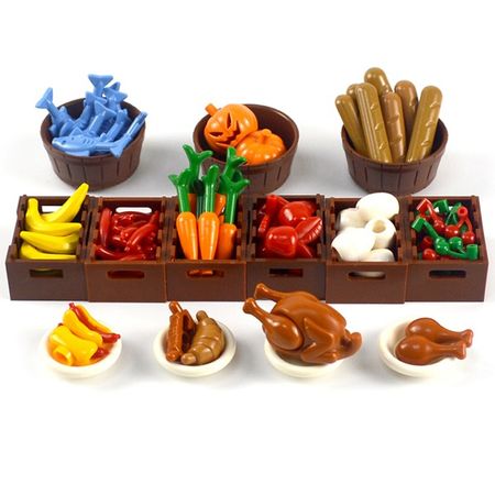 Bricks Food Fruit Pan Chicken Pumpkin Hot Dog Coins Toy MOC City Accessories Parts Compatible with lego Building Blocks