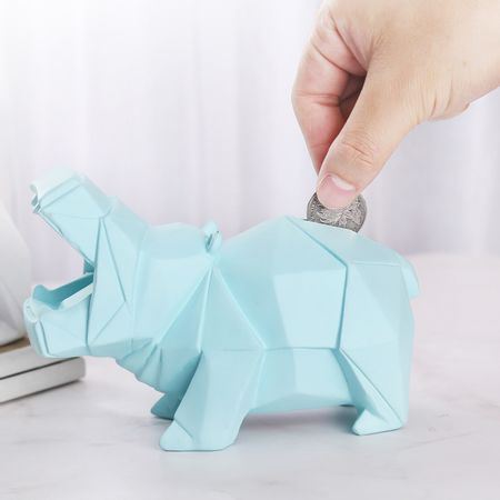 Hippopotamus Geometric Piggy Bank Statues Animals Money Banks Figurine Resin Art&Craft Kids Gift Toy Home Decoration