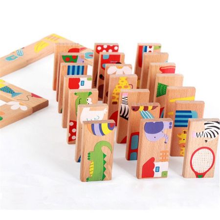 28Pcs/set Animals Pattern Wooden Domino Puzzle Toy Colorful Cartoon Wood Rainbow Dominoes 3D Puzzles Children Kids Toys Gifts