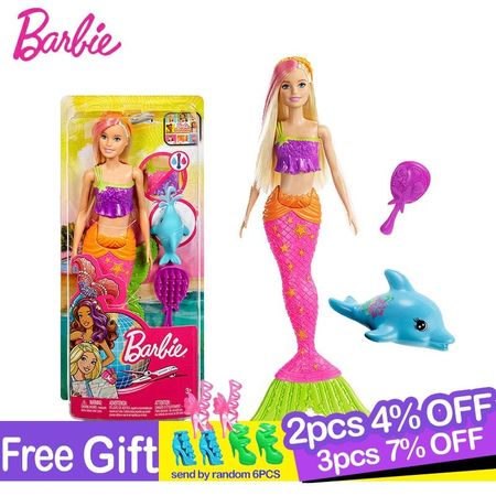 Original Barbie Mermaid Doll Dolphin Water Discolored Girl Gift Toy Sea Fairytale Beautiful Princess Dolls Christmas Kids Toys