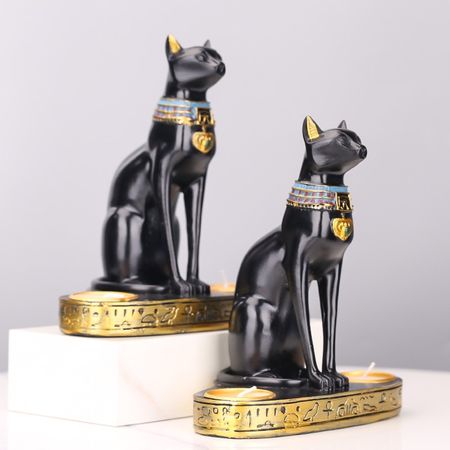 Egyptian Cat Candlestick Resin Figurine Statue Decoration Vintage Dog Goddess Bastet Statue Home Office Garden Decor Gift