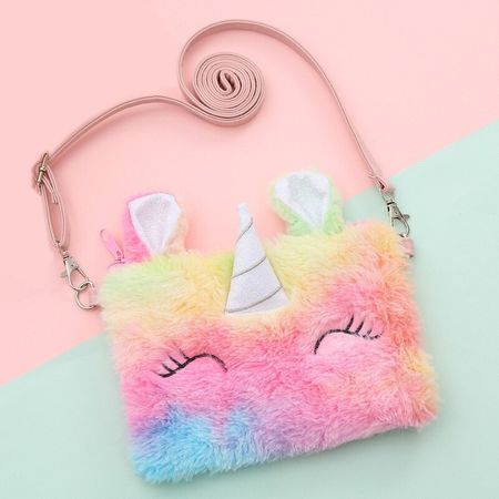 Girls Unicorn Plush Shoulder Bag Handbag Cartoon Crossbody Messenger Bag Wallet Kids Keys Coin Purse Toy GIfts