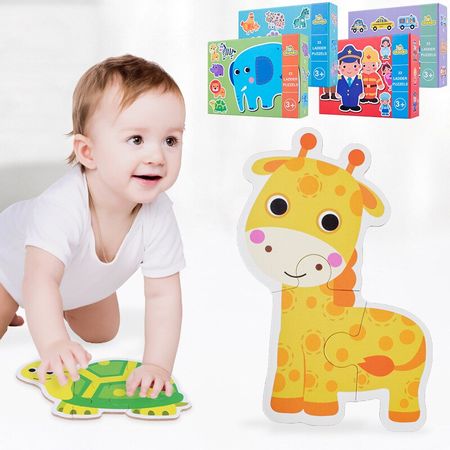 Wooden Puzzles Cartoon Animal vehicle  baby 1-5 years old Intelligence children Early Education Toys