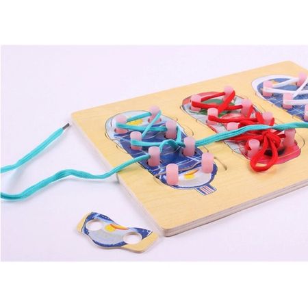 Montessori Wooden Beads Toy DIY Lacing Beech Threading Board Sewing Toys Wood Beaded Blocks Game For Boys Girls Birthday Gifts