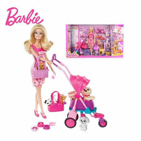 Original Brand Barbie Shopping Girl And Pet Dog  Dolls Set For Little Girl Christmas Day's Gift Boneca BCF82